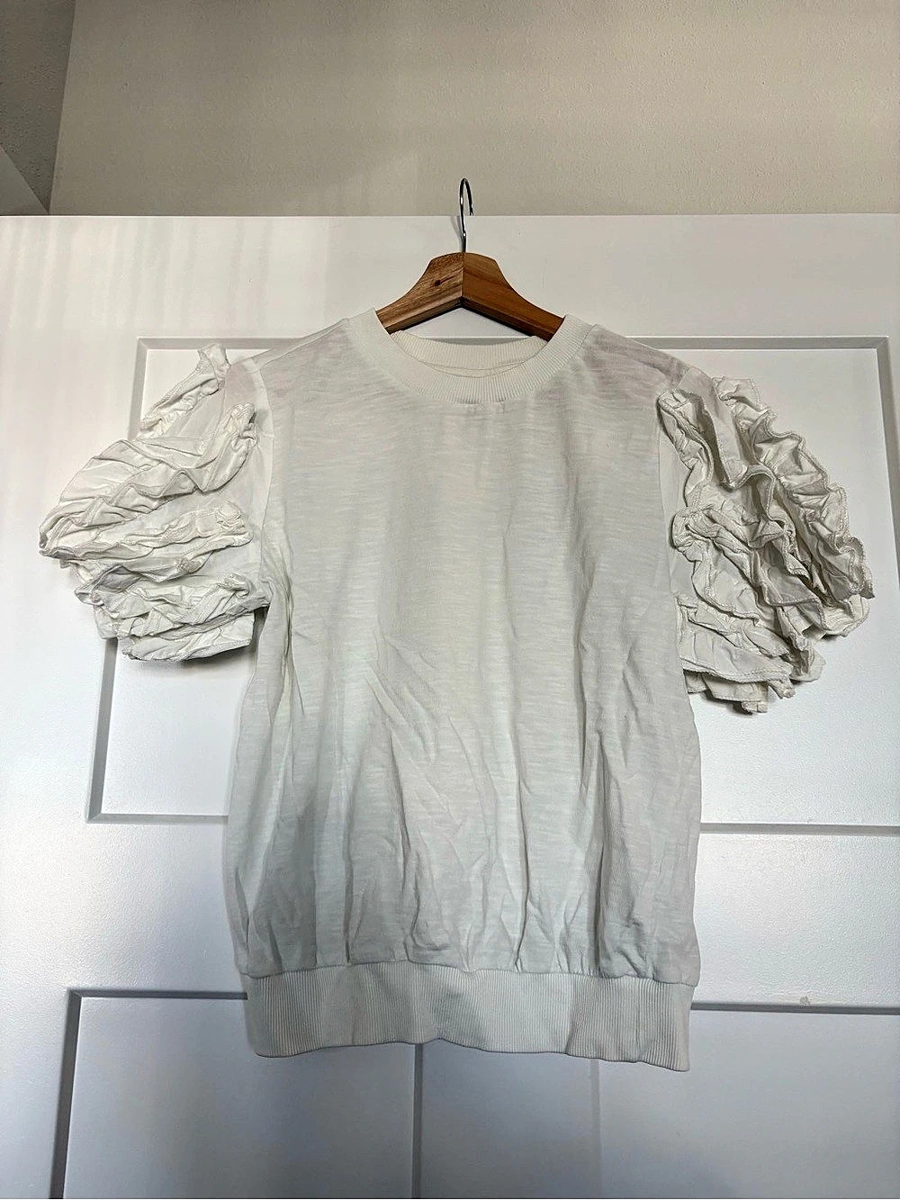 MAEVE - short-sleeve smocked ruffled tee shirt